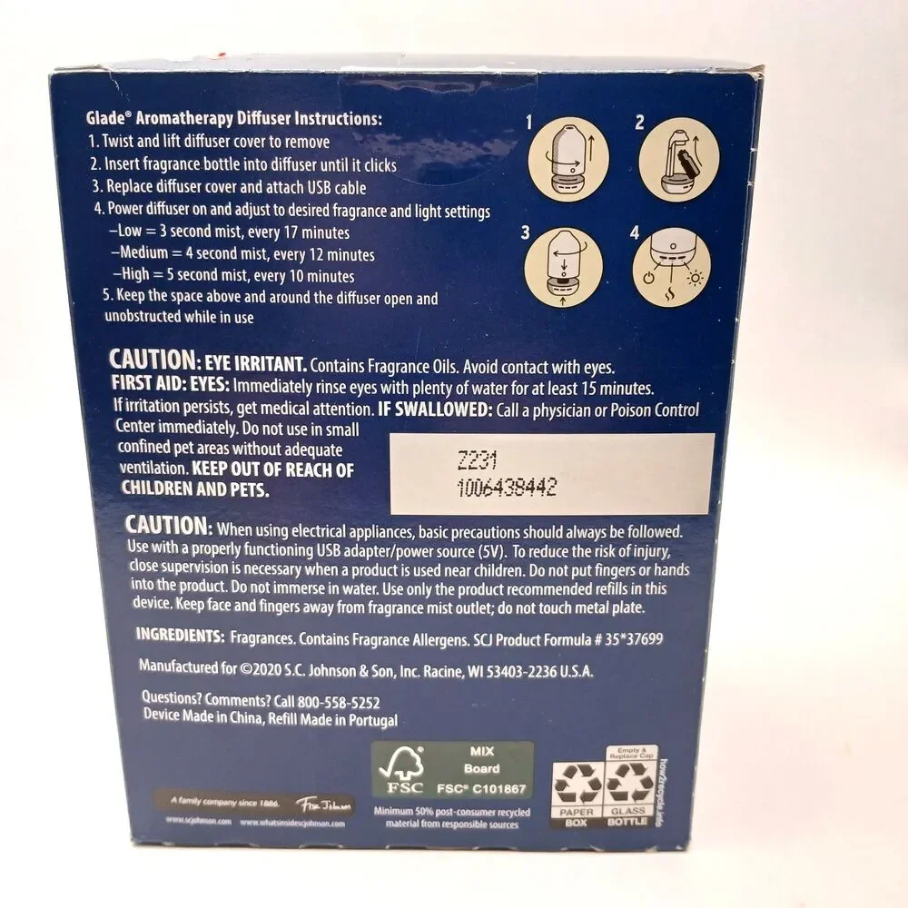 Glade Aromatherapy Cool Mist Diffuser Choose Calm w/ 1 Refill Lavender Sandalwd